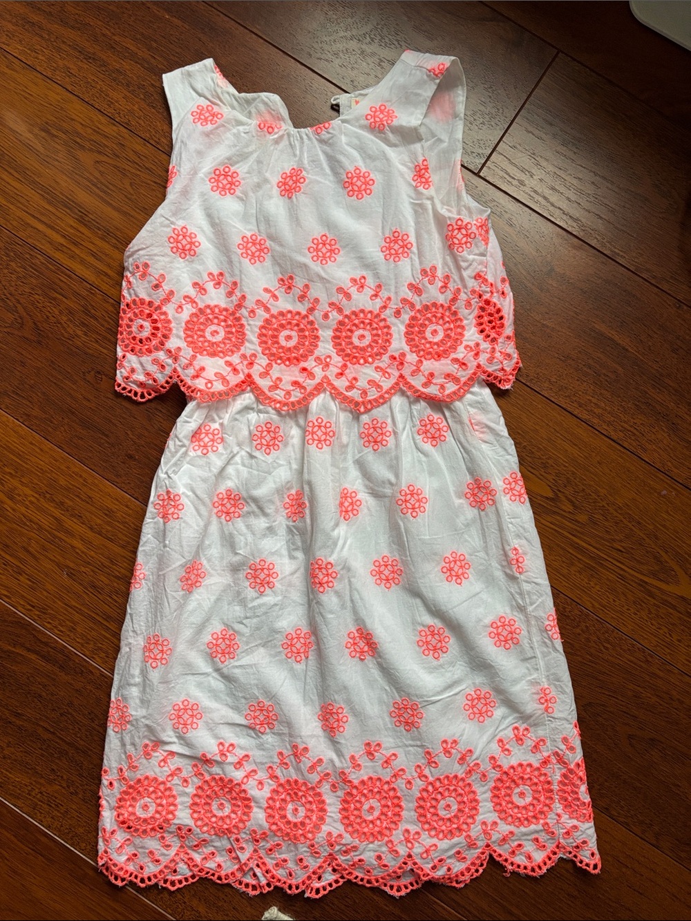 Crewcuts Girls White Dress with Coral Embroidered Accent